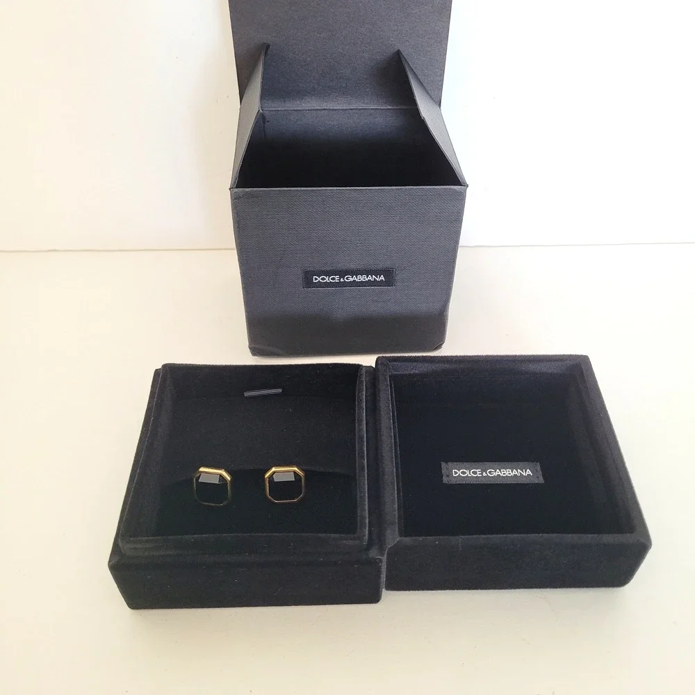 Dolce & Gabbana Mens Cufflinks Gold Tone Black Stone‎ Octagon Made in Italy Box